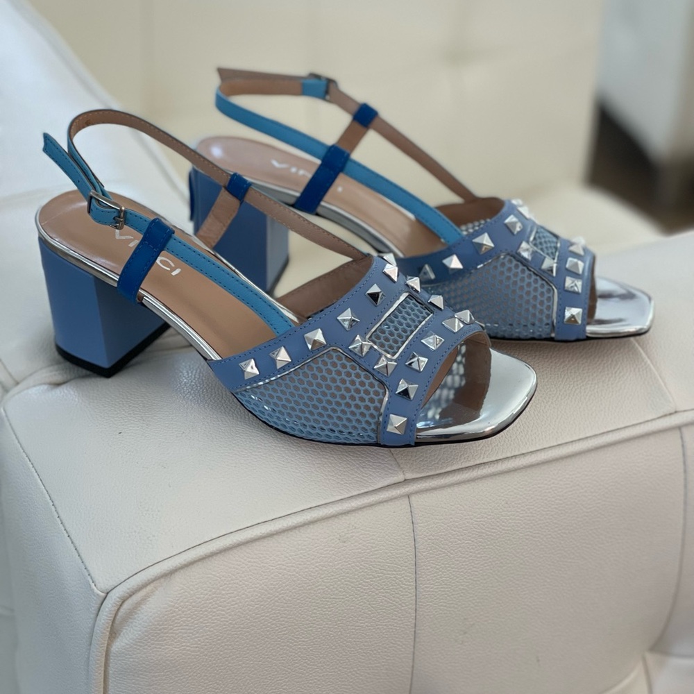 Vinci Leather Blue Studded Women's Sandals